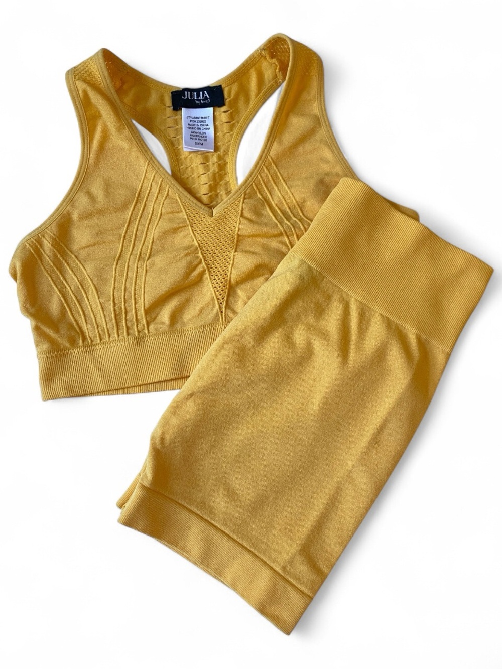 Yellow Seamless Ribbed Sports Bra & Shorts Set